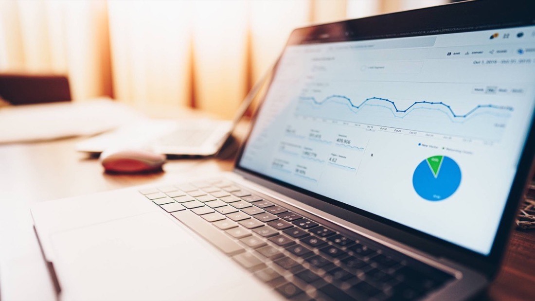 Analytics dashboard on a laptop, measuring website traffic