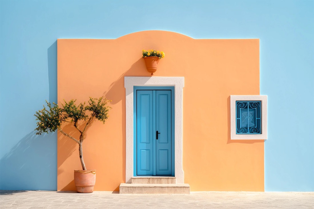 Blue door on an orange wall, a metaphor for choosing between platforms